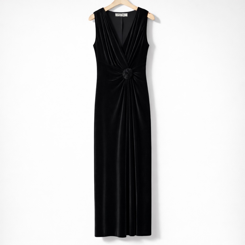 CARTISE Velvet Maxi Dress Sleeveless Draped Formal Evening Cocktail Gown Black - Picture 4 of 16